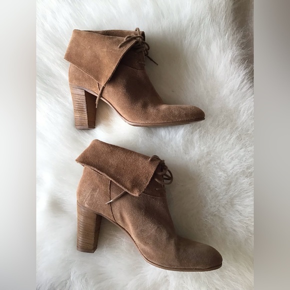 J. Crew chestnut tan suede fold over lace-up booties 7.5 - Picture 2 of 5